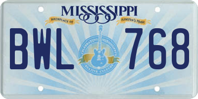 MS license plate BWL768