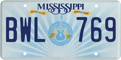 MS license plate BWL769
