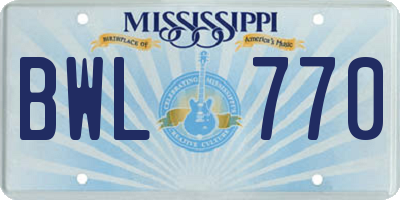 MS license plate BWL770