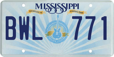 MS license plate BWL771