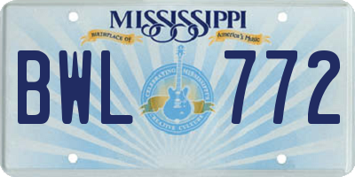 MS license plate BWL772