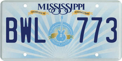MS license plate BWL773