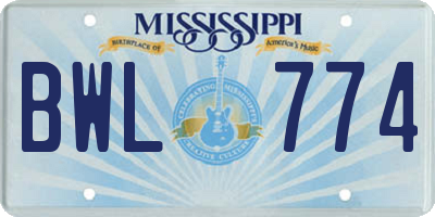 MS license plate BWL774