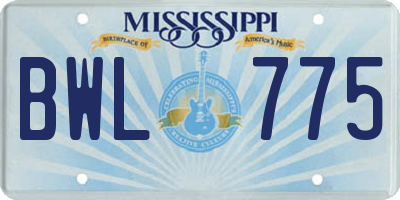 MS license plate BWL775