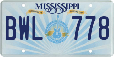 MS license plate BWL778