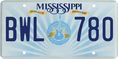 MS license plate BWL780