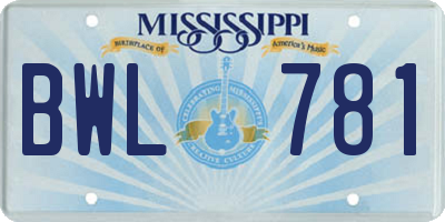 MS license plate BWL781