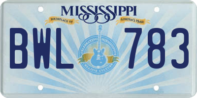 MS license plate BWL783