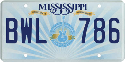 MS license plate BWL786