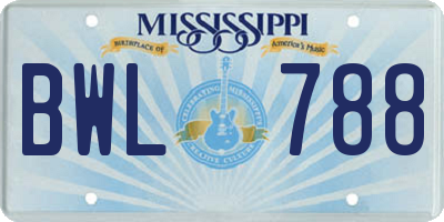 MS license plate BWL788