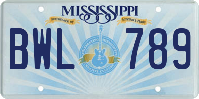 MS license plate BWL789