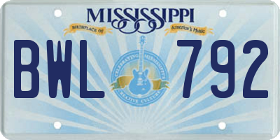 MS license plate BWL792