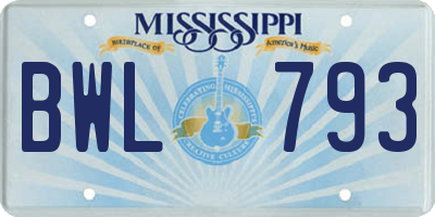 MS license plate BWL793