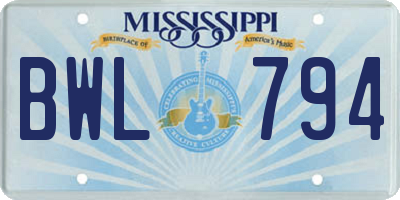 MS license plate BWL794