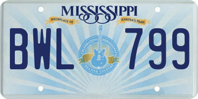 MS license plate BWL799