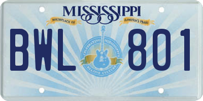 MS license plate BWL801