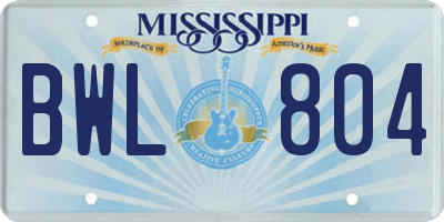 MS license plate BWL804