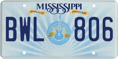 MS license plate BWL806
