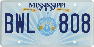 MS license plate BWL808