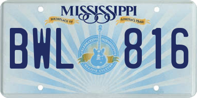 MS license plate BWL816