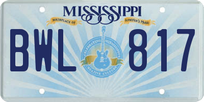 MS license plate BWL817