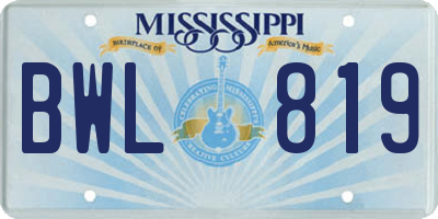 MS license plate BWL819