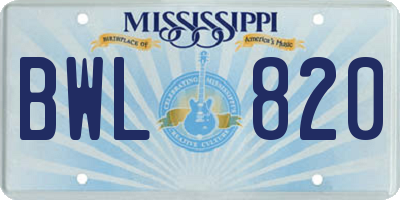 MS license plate BWL820
