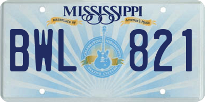 MS license plate BWL821