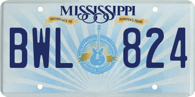 MS license plate BWL824