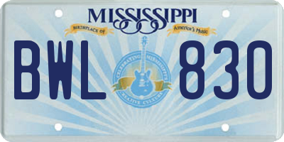 MS license plate BWL830