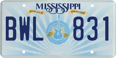 MS license plate BWL831