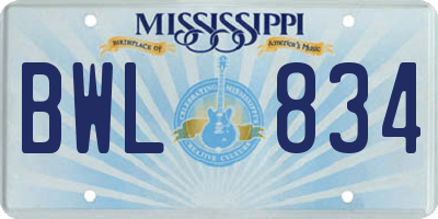 MS license plate BWL834