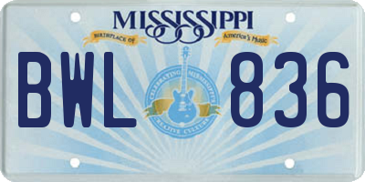 MS license plate BWL836