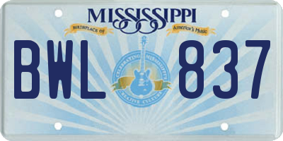 MS license plate BWL837