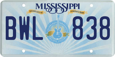 MS license plate BWL838