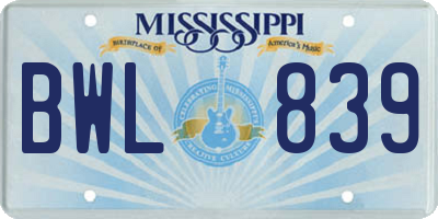 MS license plate BWL839