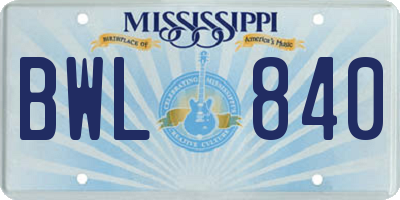 MS license plate BWL840