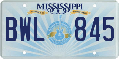 MS license plate BWL845
