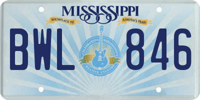 MS license plate BWL846