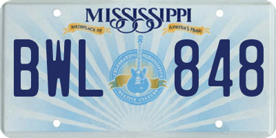 MS license plate BWL848