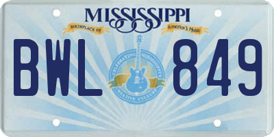 MS license plate BWL849