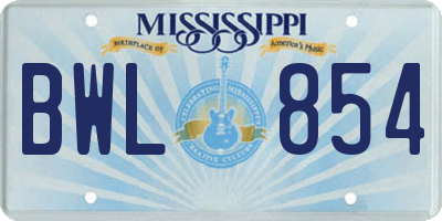 MS license plate BWL854