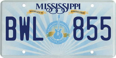 MS license plate BWL855