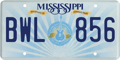 MS license plate BWL856