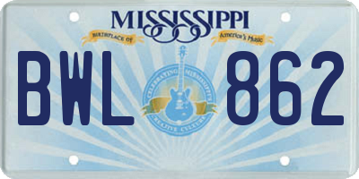MS license plate BWL862