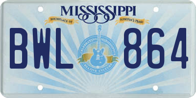 MS license plate BWL864