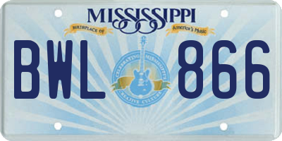 MS license plate BWL866