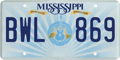 MS license plate BWL869