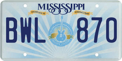MS license plate BWL870