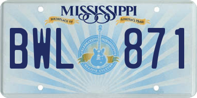 MS license plate BWL871